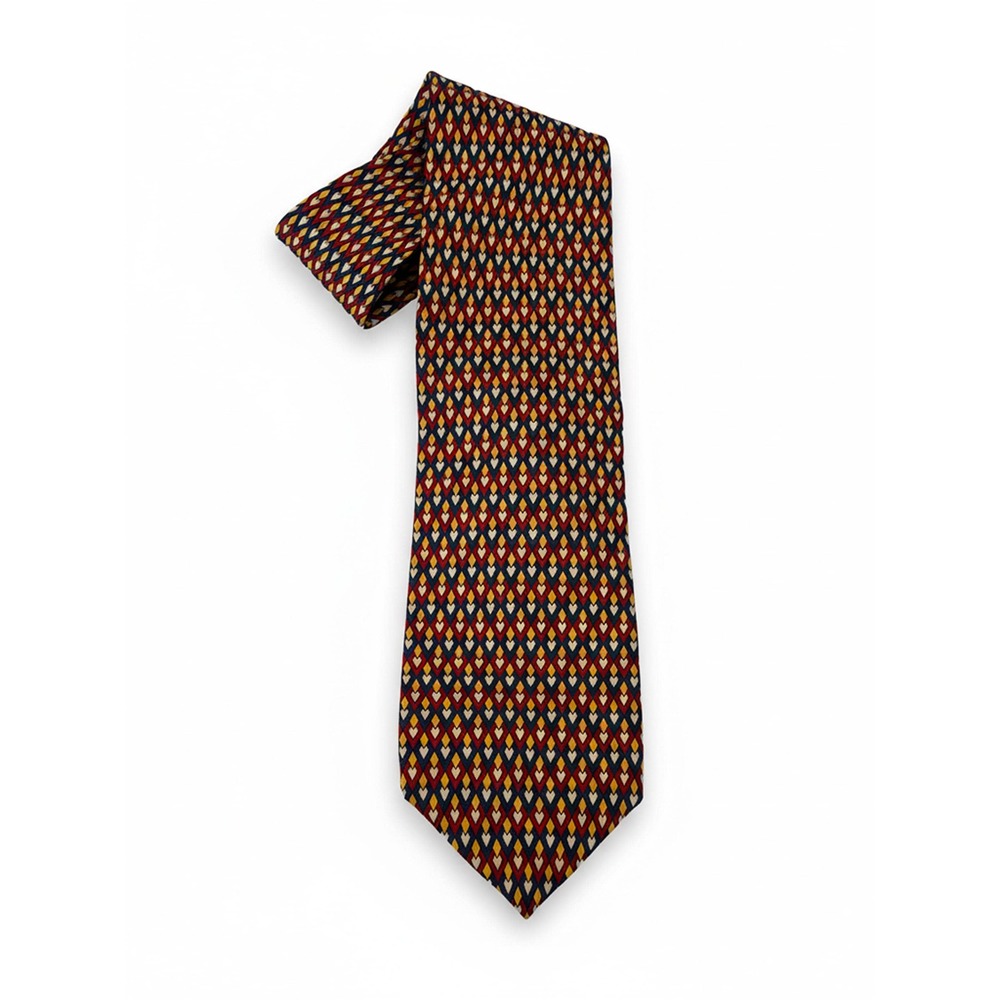 Vintage Handmade Silk Tie – Italian Printed Silk, Geometric, Made in America